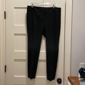 Vince Camuto black mid-rise trousers w zip fly & double hook closure.